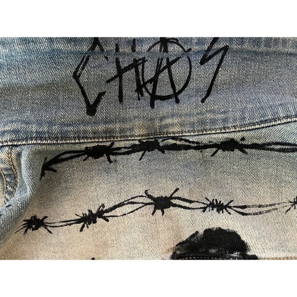 Unisex "Embellish" Custom Painted Distressed Denim Jacket With Painted Graphics - Picture 3 of 16